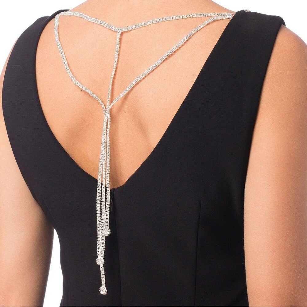 JOSEPH RIBKOFF dress sheath black lbd 10 jewel chain formal cocktail party - Picture 2 of 16